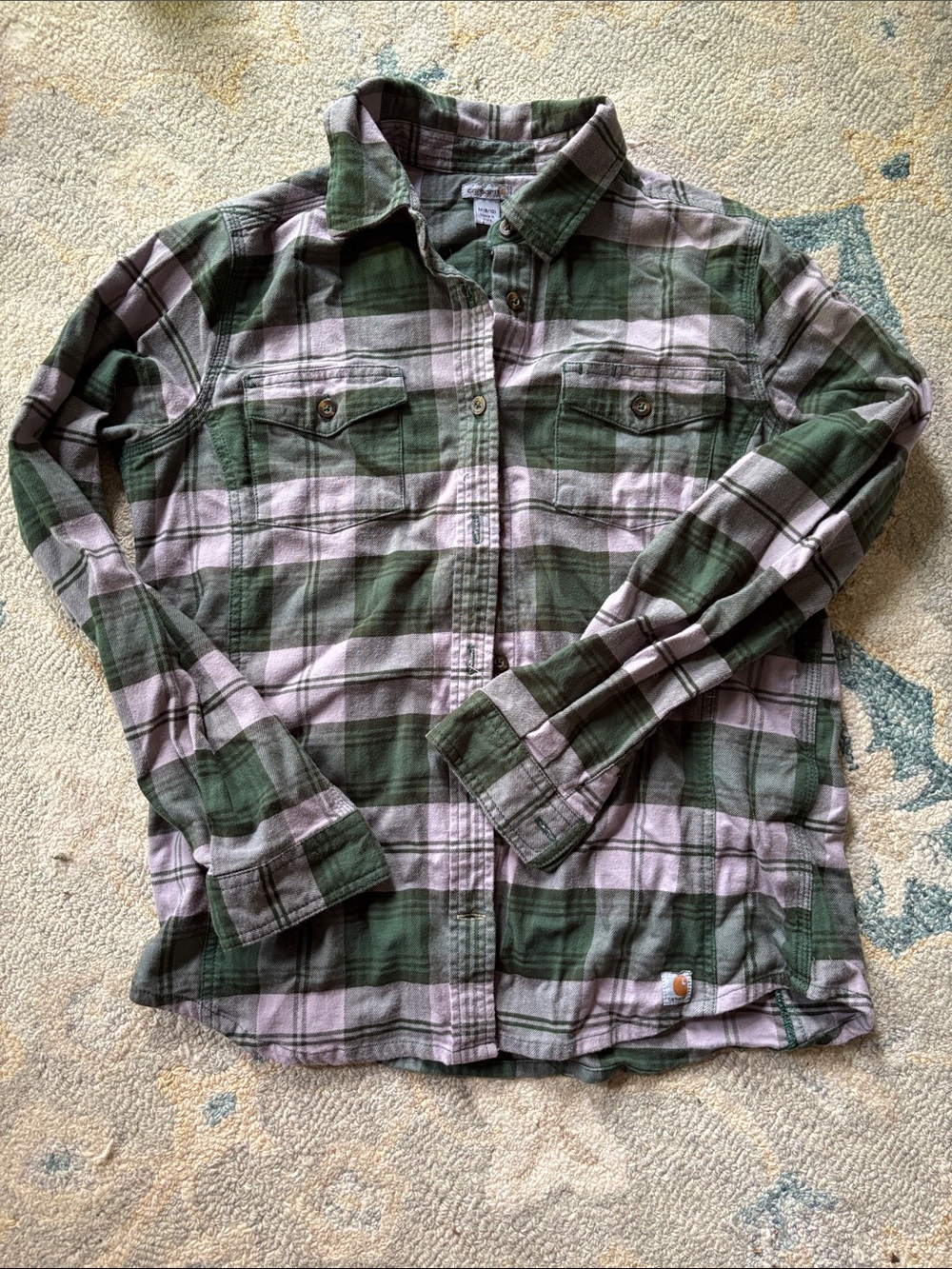 Carhartt Green and White Plaid Button-Down Shirt